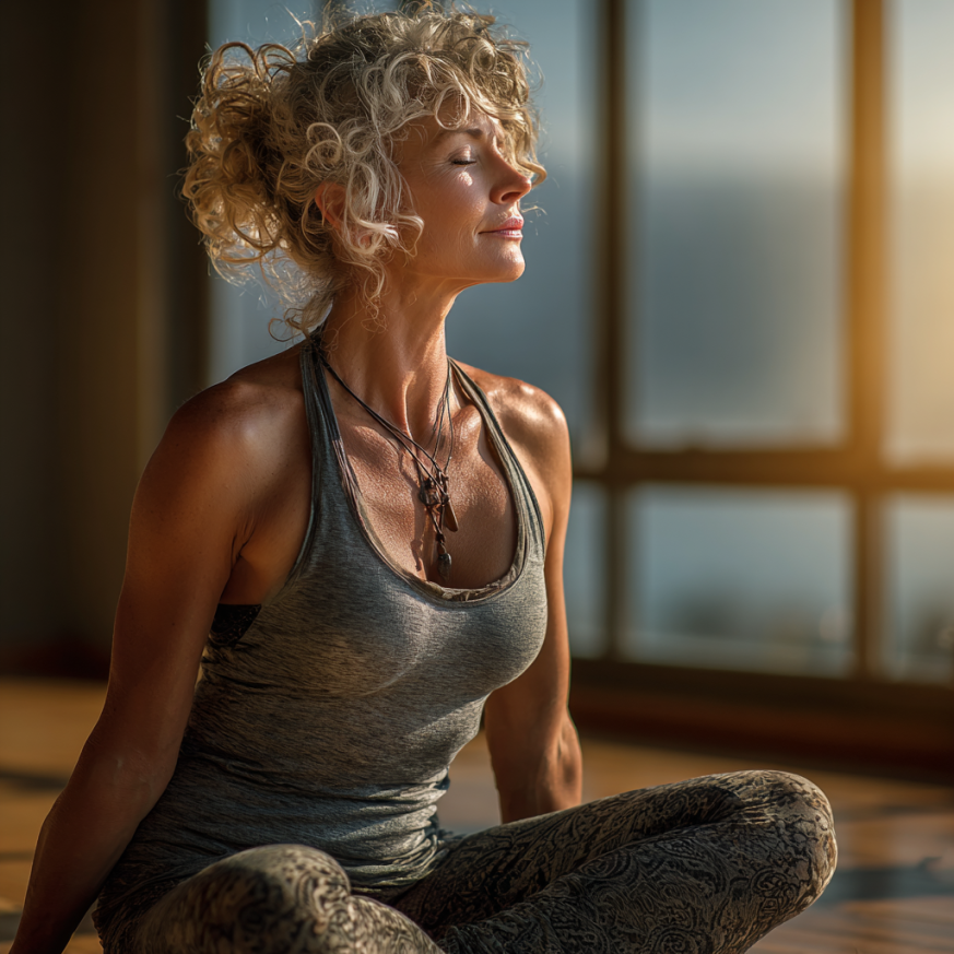 Жінка медитує на природі